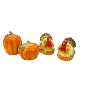 Vintage Pumpkin and Turkey Salt and Pepper Shakers Fall Thanksgiving